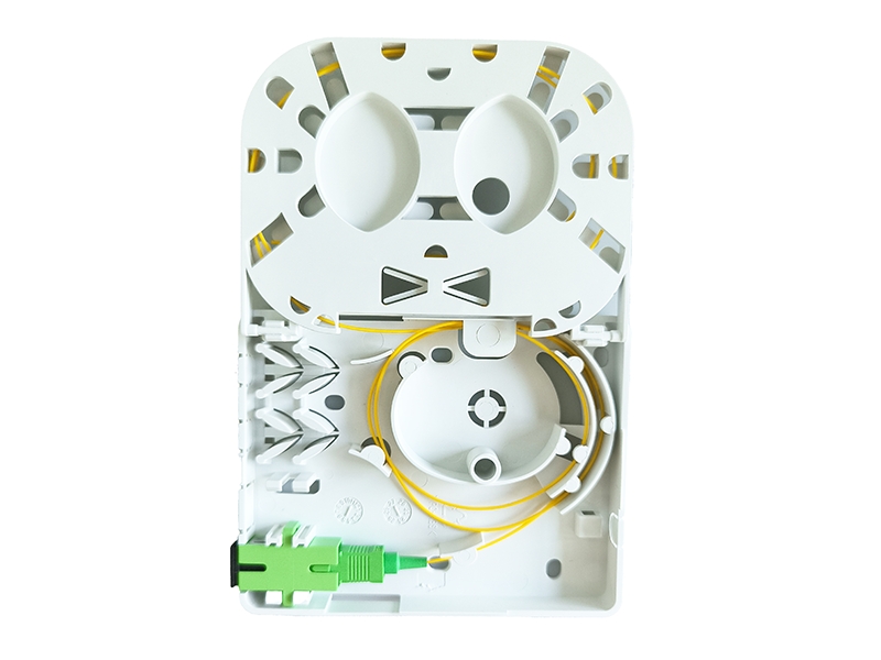FTTH drop cable termination point box with splice tray 2 fibers FTTH drop cable termination point box with splice tray 2 fibers