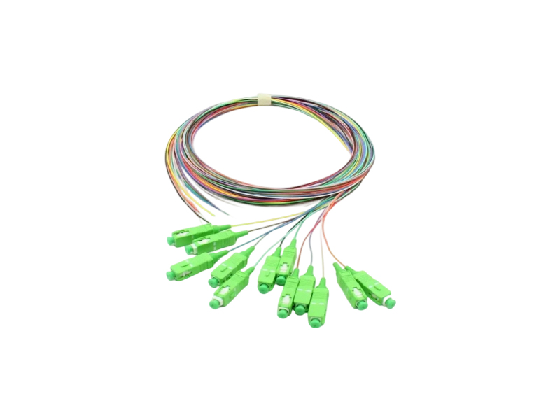 Kabel Pigtail Serat Optik SC/APC, G657.A, LSZH, Kelas Konektor B, 0,9 mm, panjang 1,5 m, set isi 12 warna